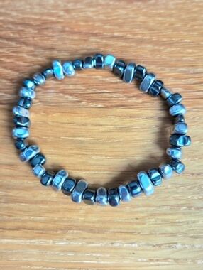 Gray & Silver Hematite Beads Stretch Bracelet, Hand Crafted